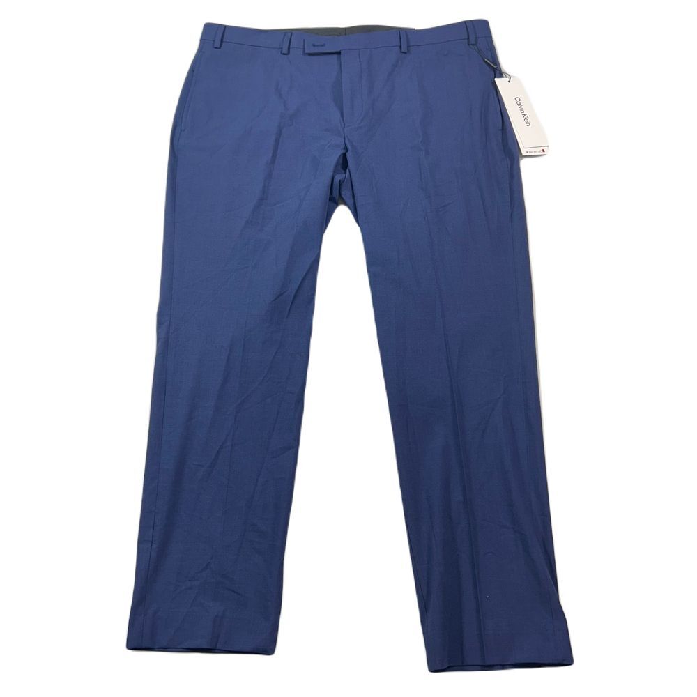 Calvin Klein Slim-Fit Performance Dress Pants Mens 40 x 30 Blue Plaid